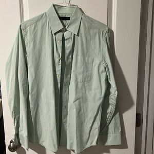 Banana Republic size small 14-14.5 green striped button down 100% cotton